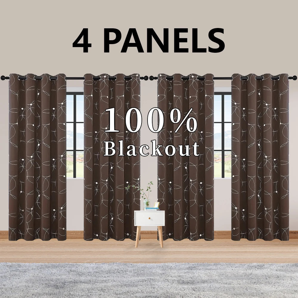 LunaShield Blackout Thermal Foil Grommet Curtain Panels – 4 Piece Set