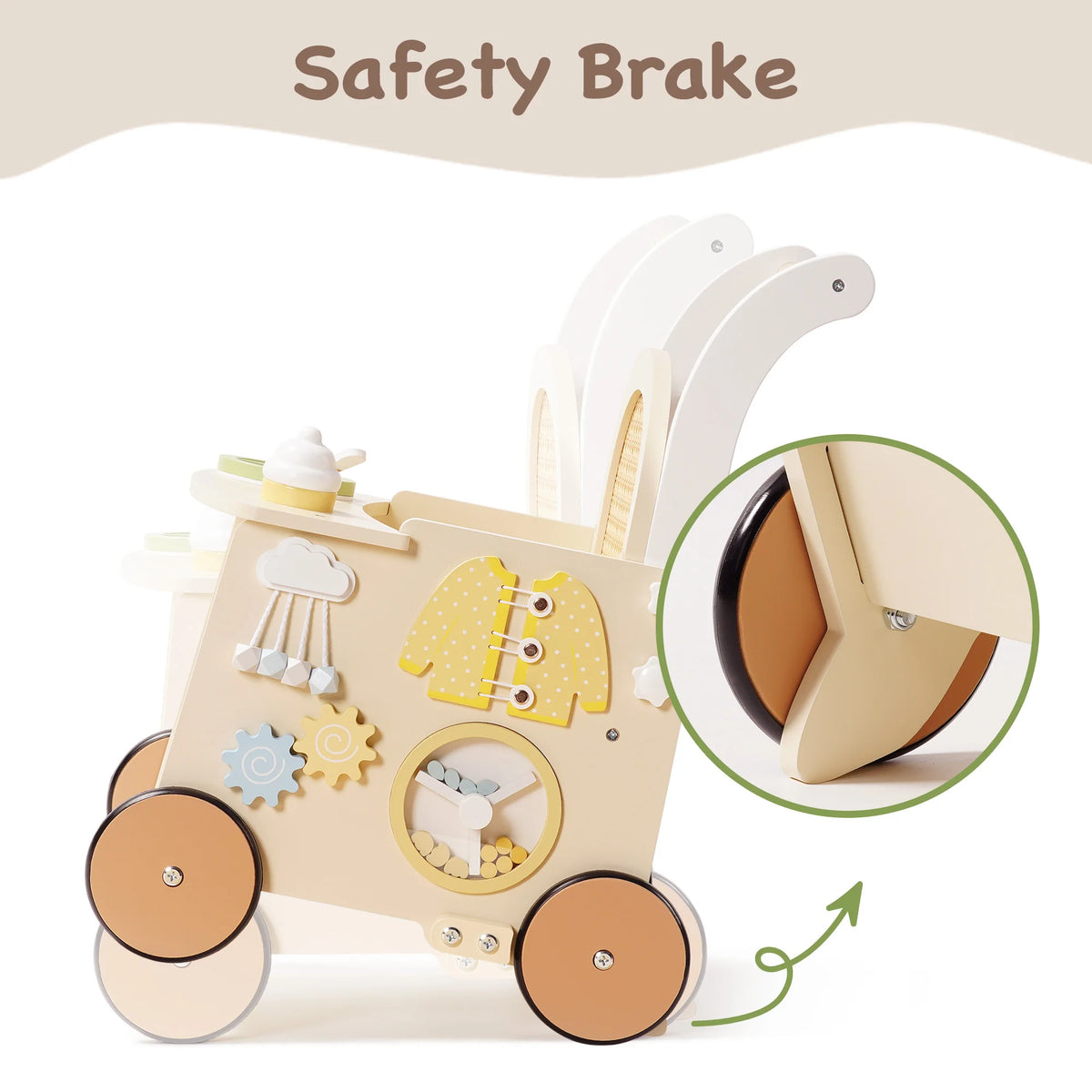 Wooden Push Walker & Doll Pram Activity Toy