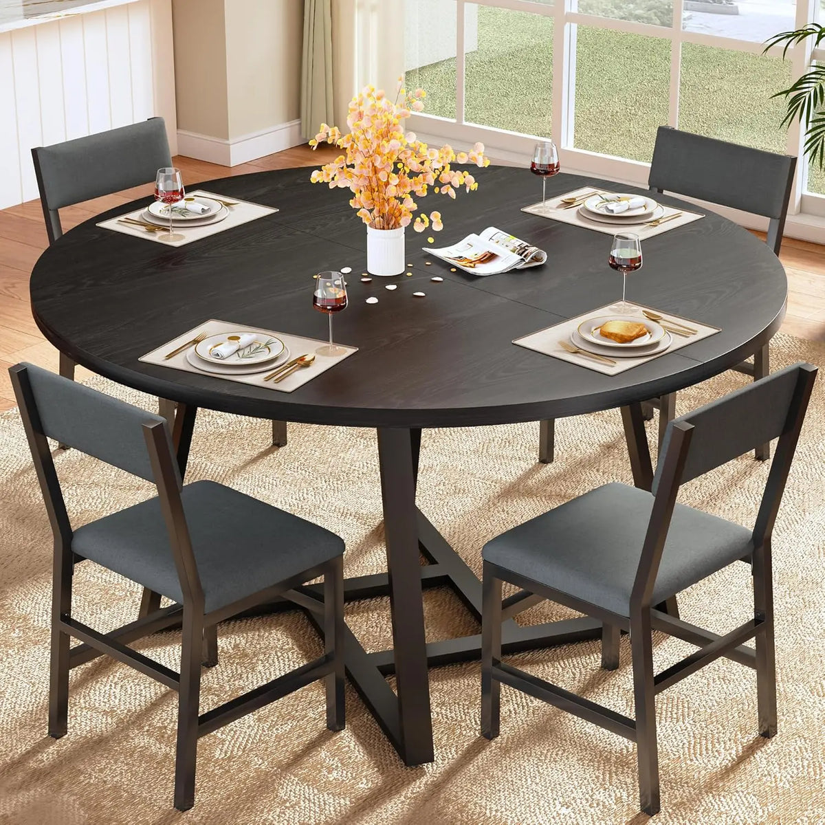 Extendable Kitchen Table Chairs Set of 4,  Compact Kitchen Table and 4 Stools Small Space,