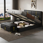 Queen Upholstered Hydraulic Storage Bed & Ottoman Set