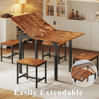 Extendable Kitchen Table Chairs Set of 4,  Compact Kitchen Table and 4 Stools Small Space,