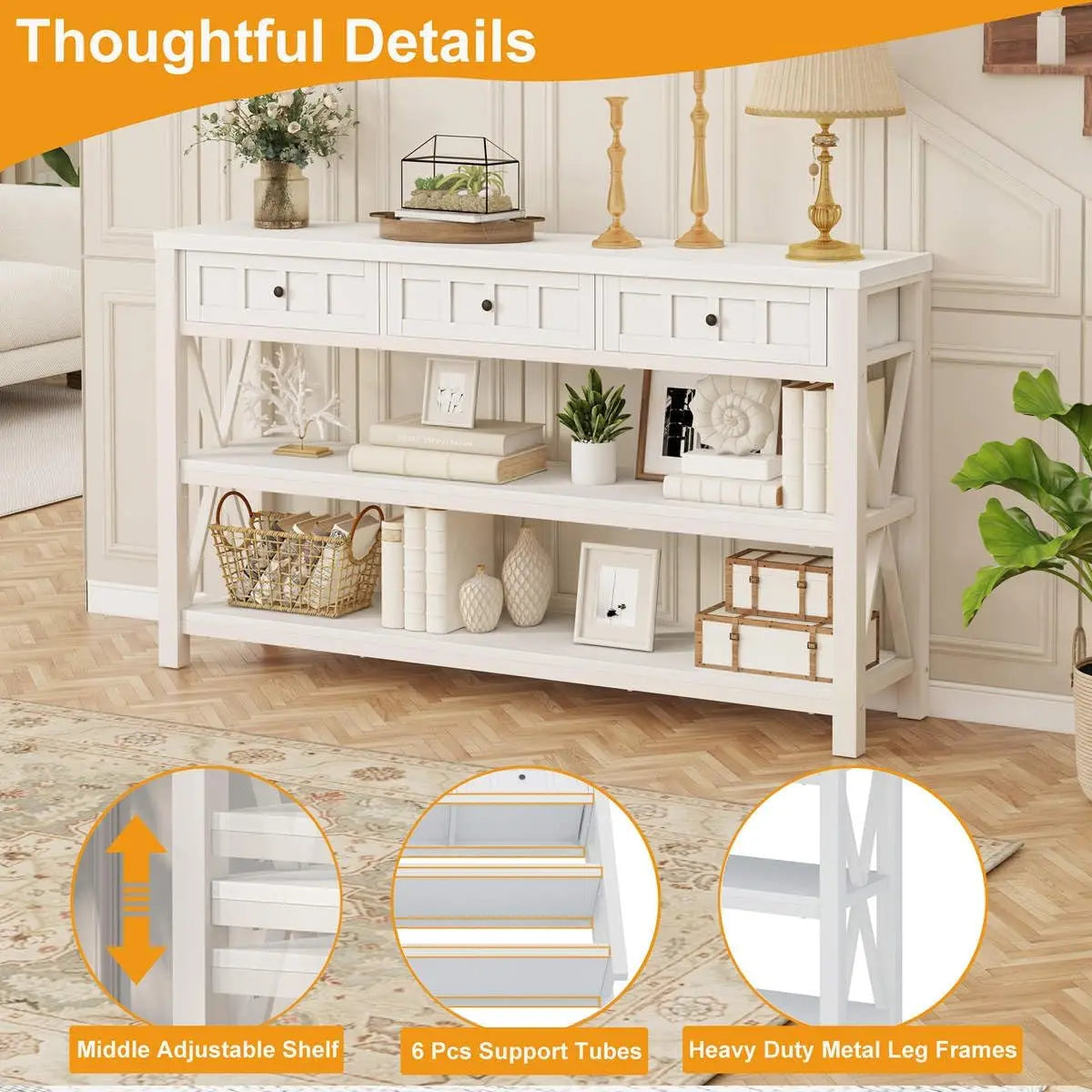 Heritage Farmhouse Console Table with 3 Drawers