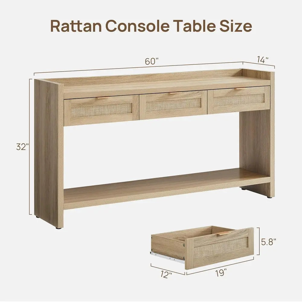 Willow Crest Rattan Console Table Set