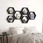 Heritage Hexagon Floating Wall Shelves – Set of 6 Honeycomb Shelves
