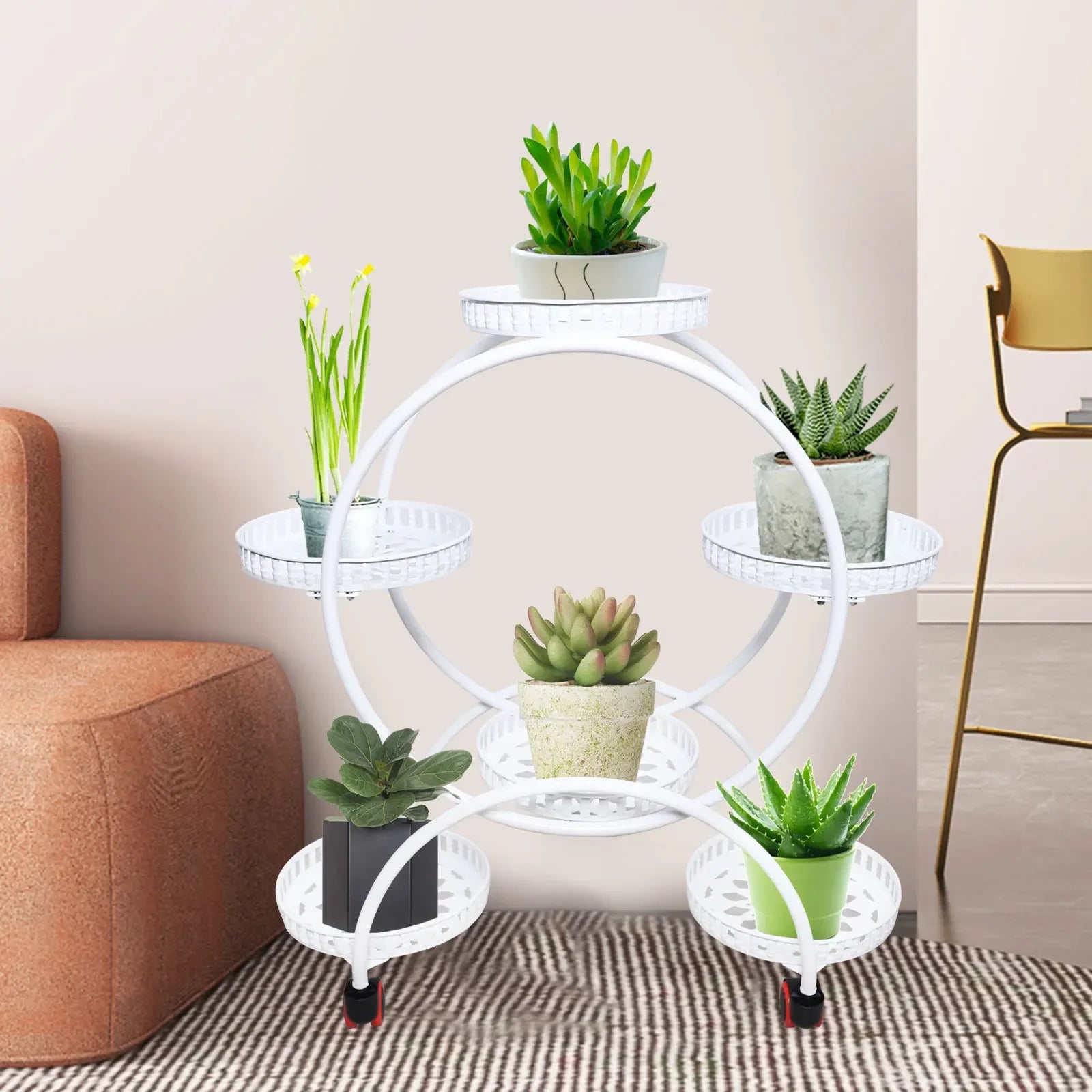 HavenHarbor 6-Pot Rolling Metal Plant Stand – Indoor & Outdoor Multi-Tier Flower Display Rack