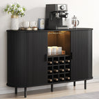Walnut Wine Bar Cabinet with LED Lights, Wine Rack, Glass Holder & Charging Station - 55.1"