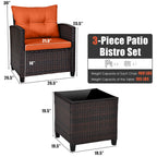 HavenHarbor 3-Piece Wicker Patio Conversation Set with Cushions & Glass Coffee Table