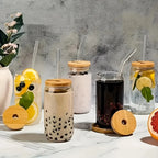 Coastal Glass Tumbler Collection with Bamboo Lids & Glass Straws