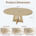 47-63 Inch Extendable Round Dining Table For 4-8, Farmhouse Oval Kitchen Table With Leaf Storage Caddy and Wood Cross Pedestal Base