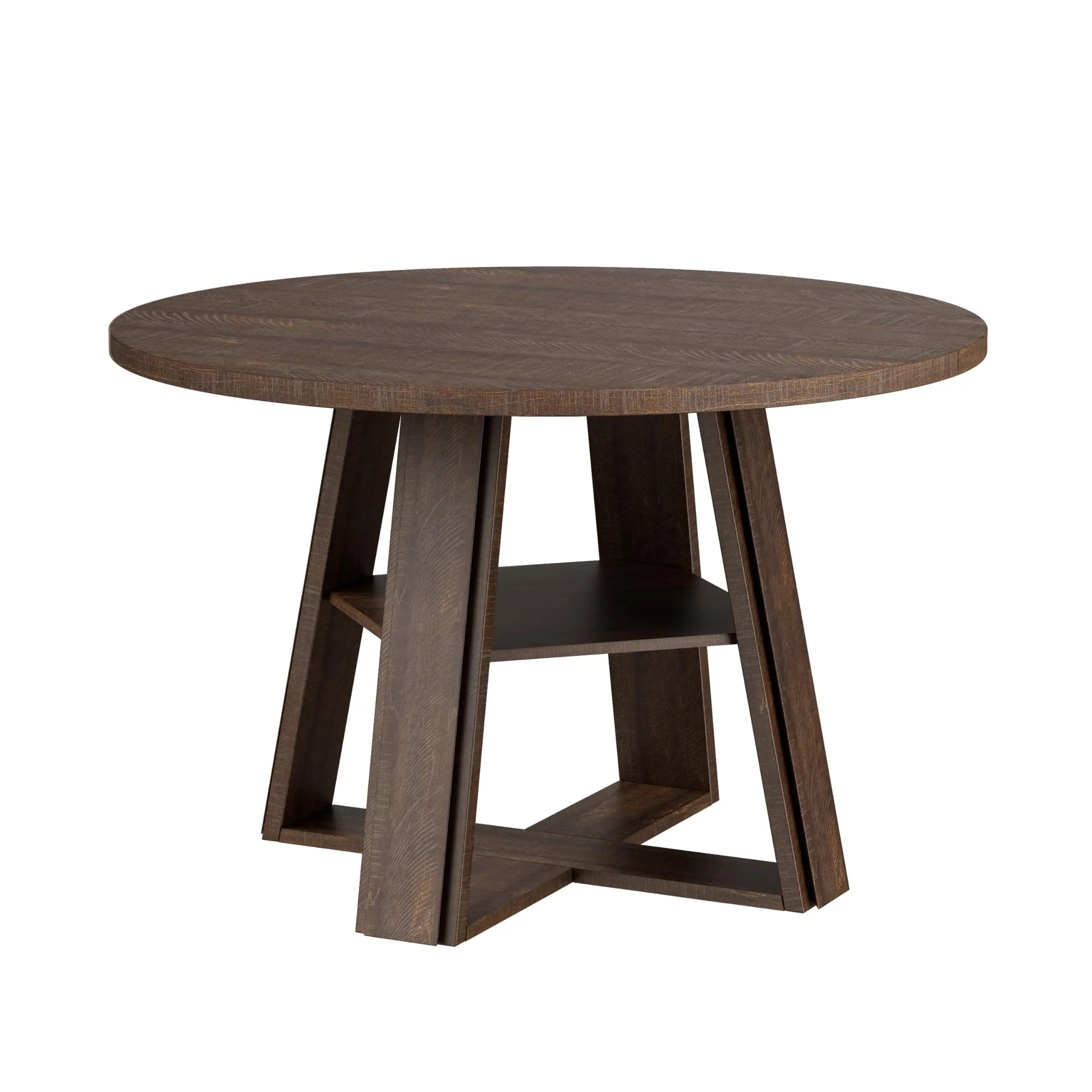 Modern Farmhouse 43'' Round Dining Table with Sturdy Wooden Pedestal, Extra Storage Shelf, Space-Saving for Kitchen & Dining Room, Seats 2-4，(Only table)