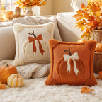 3D Plush Pumpkin Throw Pillow with Bow Fuzzy Fluffy Cushion Covers Fall Thanksgiving Halloween Sofa Couch Home Decor Cushion