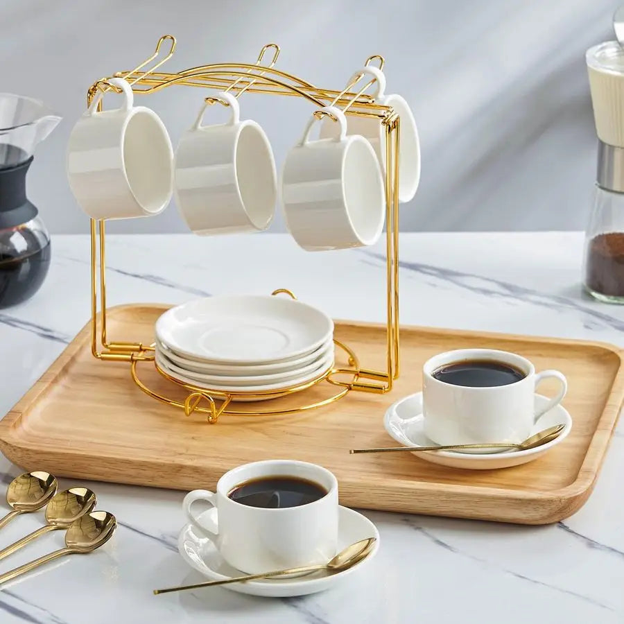 Bella Casa Espresso Cup & Saucer Set with Gold Stand