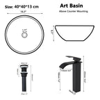 Aurora Luxe Marbled Ceramic Vessel Sink with Matte Black Waterfall Faucet Set