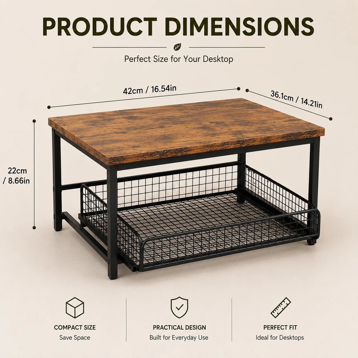 Rustic Pull-Out Countertop Organizer with Sliding Basket