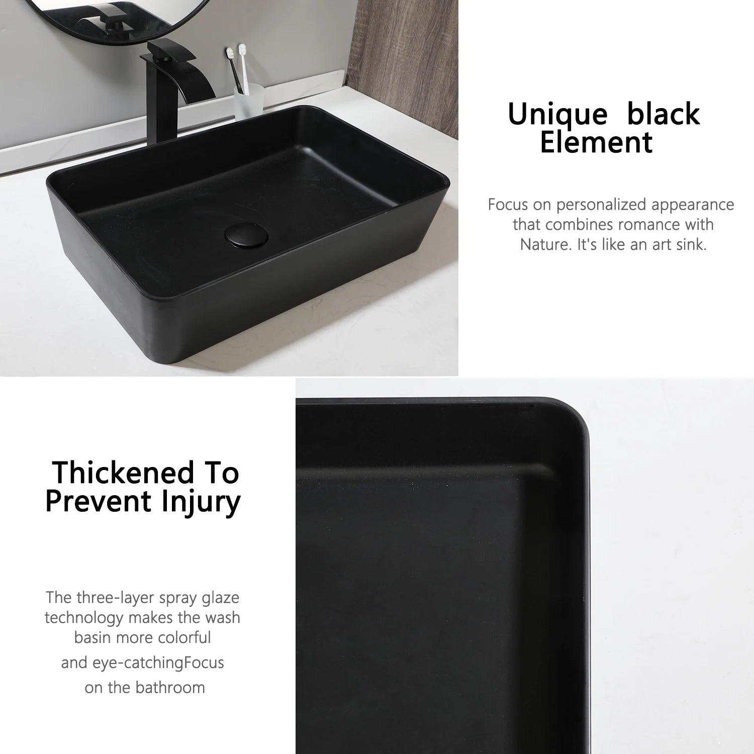 Obsidian Spa Stone Resin Vessel Sink with Waterfall Faucet Set