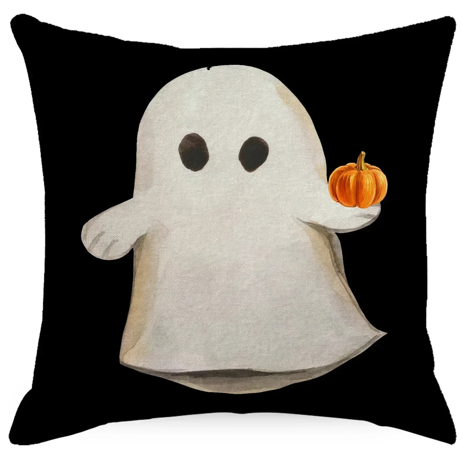 Halloween Pumpkin & Ghost Throw Pillow Cover – Spooky Fall Sofa Décor