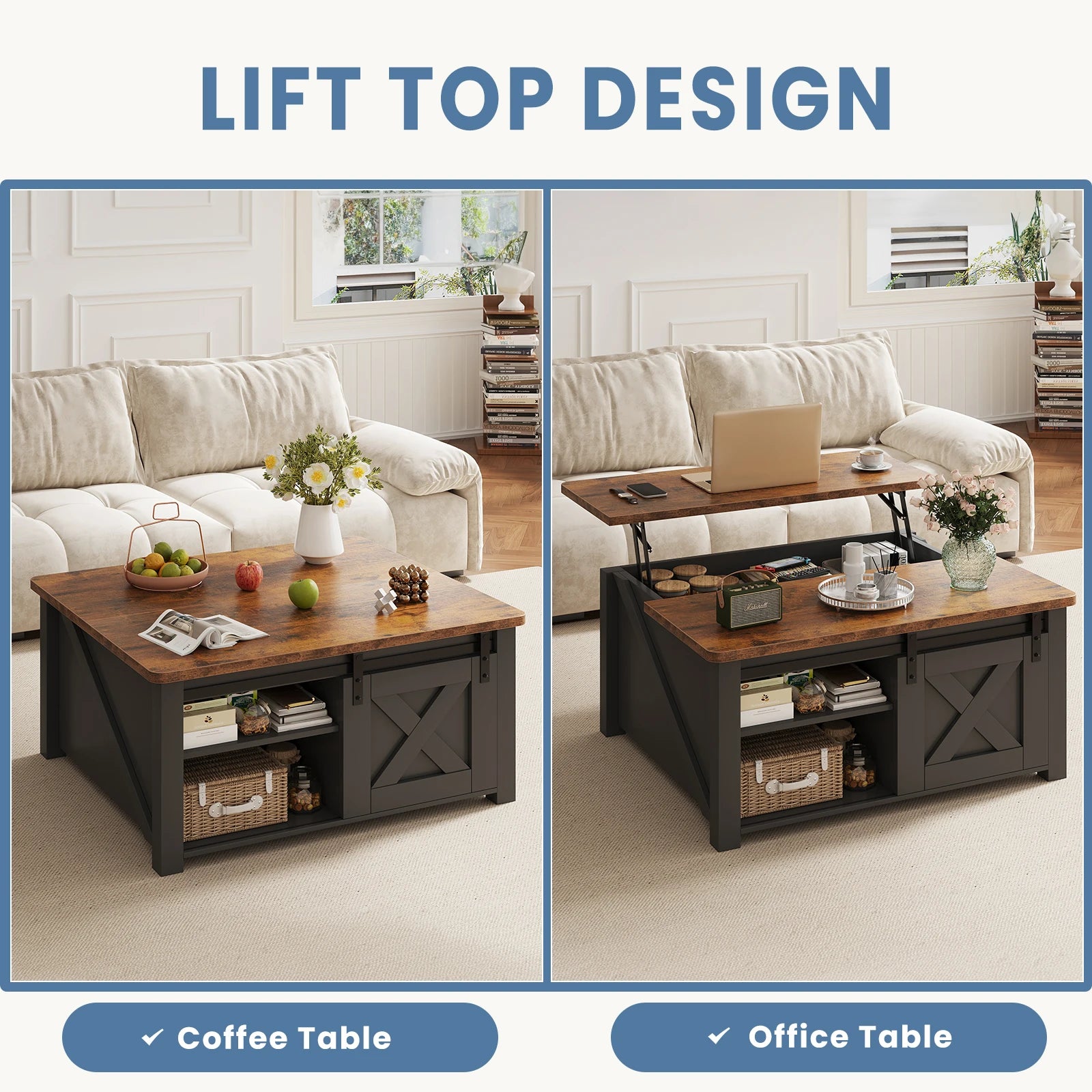 Heritage Lift-Top Coffee Table with Hidden Storage