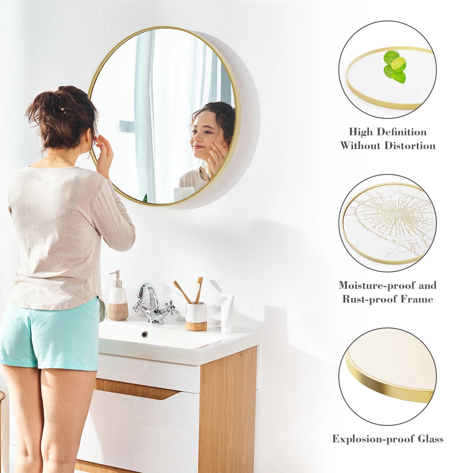 Golden Crest Round Wall Mirror