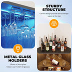 Black Corner Bar Cabinet with LED Lights & Glass Storage