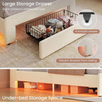 Twin Velvet LED Platform Bed with Storage & Guardrails
