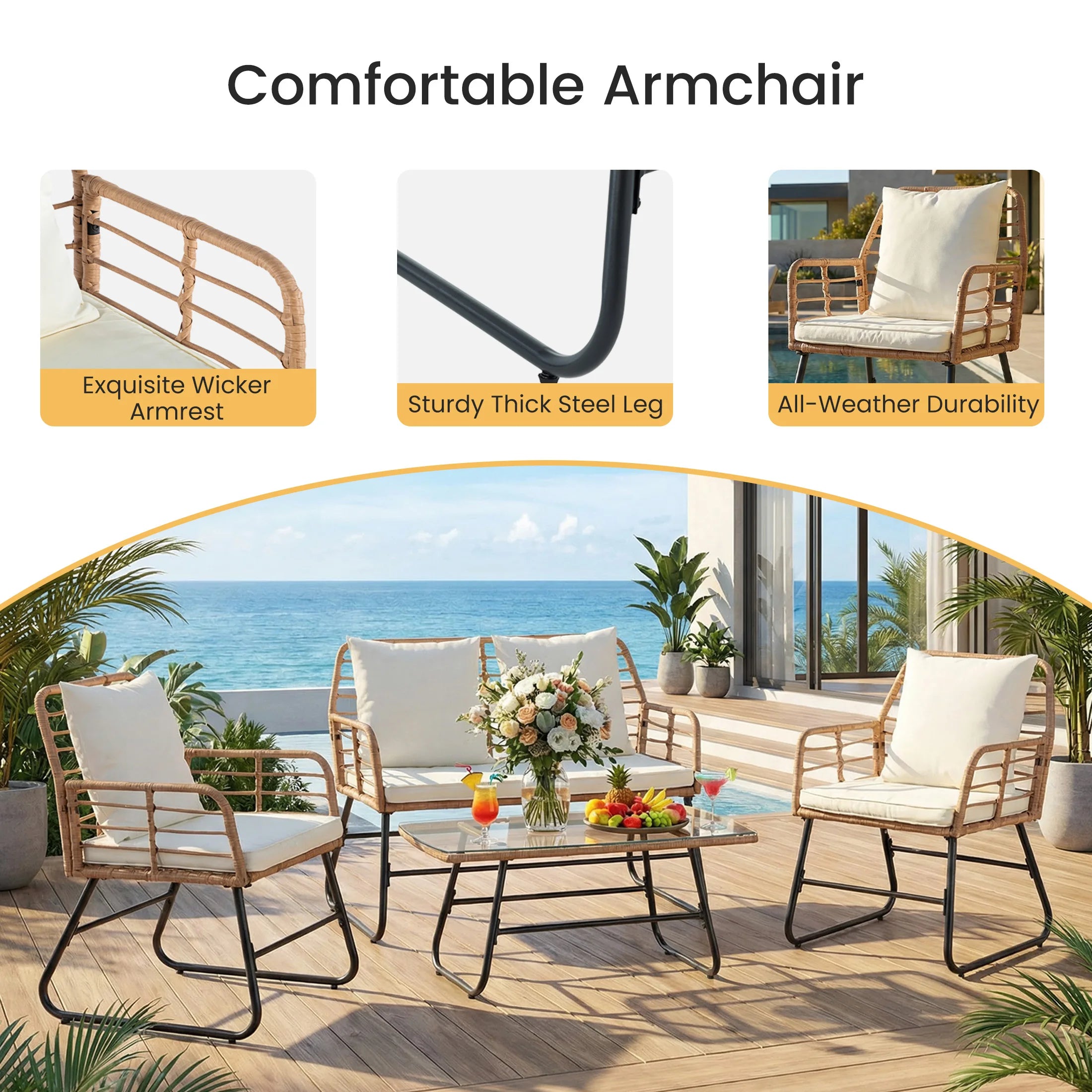 Willow Harbor Wicker Patio Conversation Set