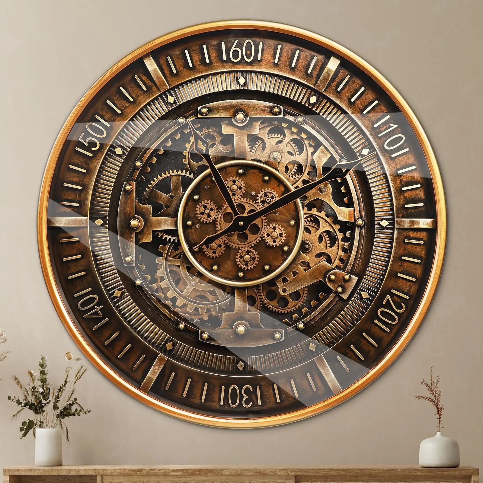 Heritage Steampunk Gear Wall Clock – 24 Inch Antique Gold
