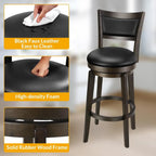 Swivel Bar Stools Set of 2, 26 Inch Counter Height Barstools | Black Faux Leather, High Backrest, Solid Rubberwood Frame