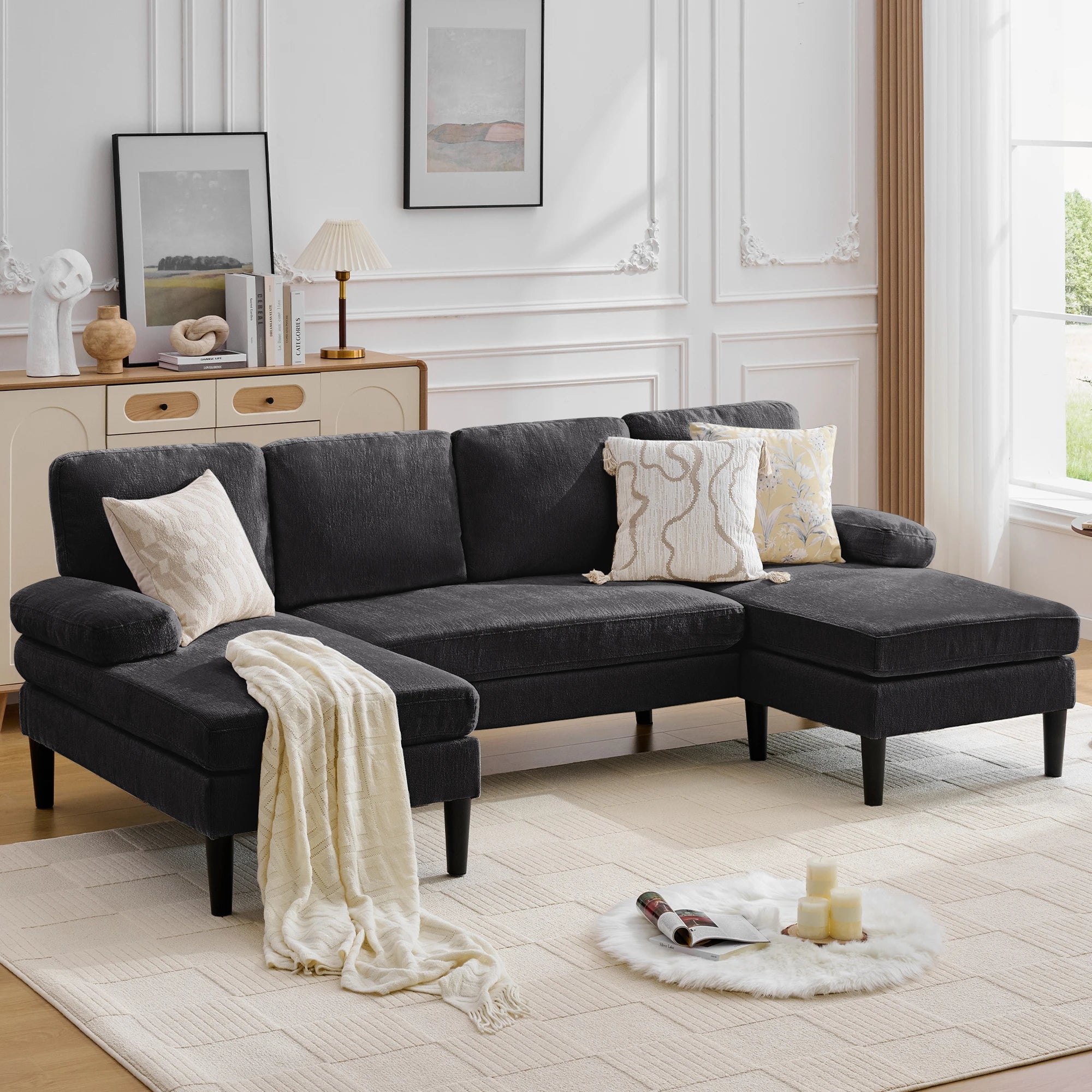 Korser U-Shaped Sectional Sofa 4 Seater Lounge Sleeper with Removable Cushions Upholstered Couches for Living Room
