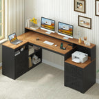 Heritage Farmhouse 62" L-Shaped Executive Desk with Storage & Power Station