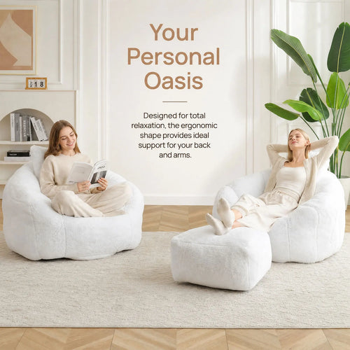 CloudNest Teardrop Bean Bag Chair with Ottoman