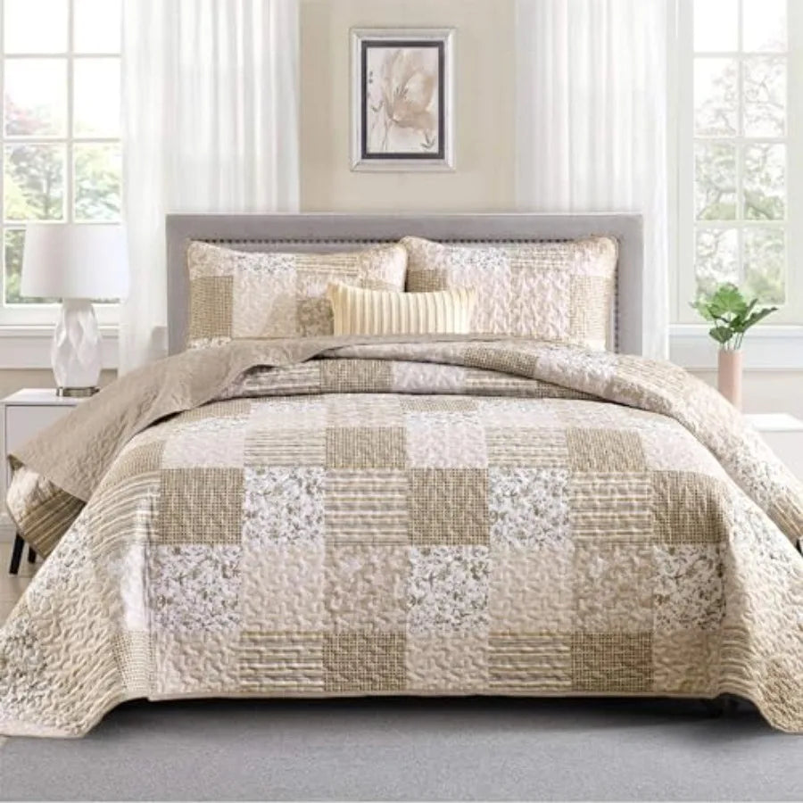 Haven Meadow Boho Floral Quilt Set – 3 Piece