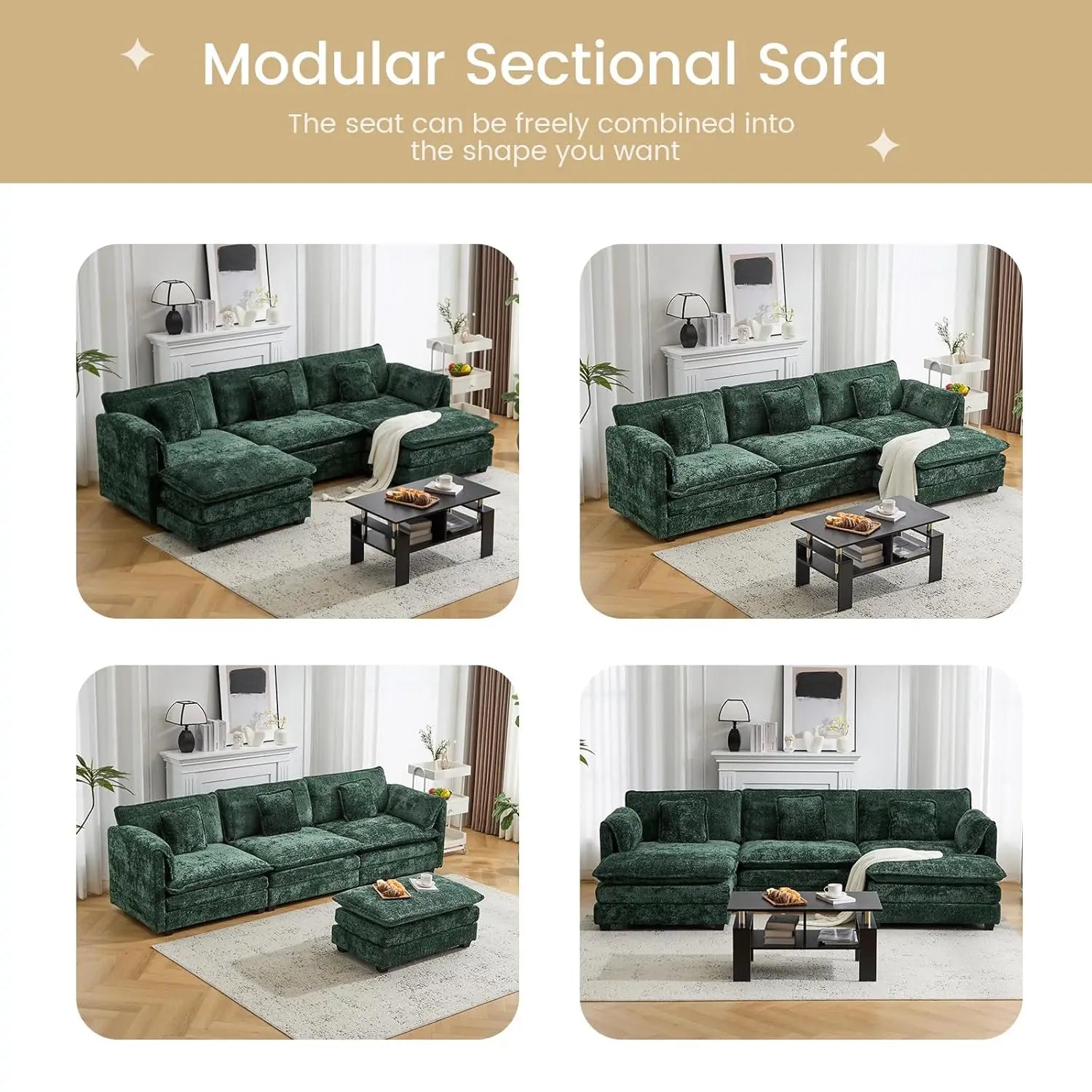 Cloudcrest U-Shaped Modular Sectional Sofa with Ottoman