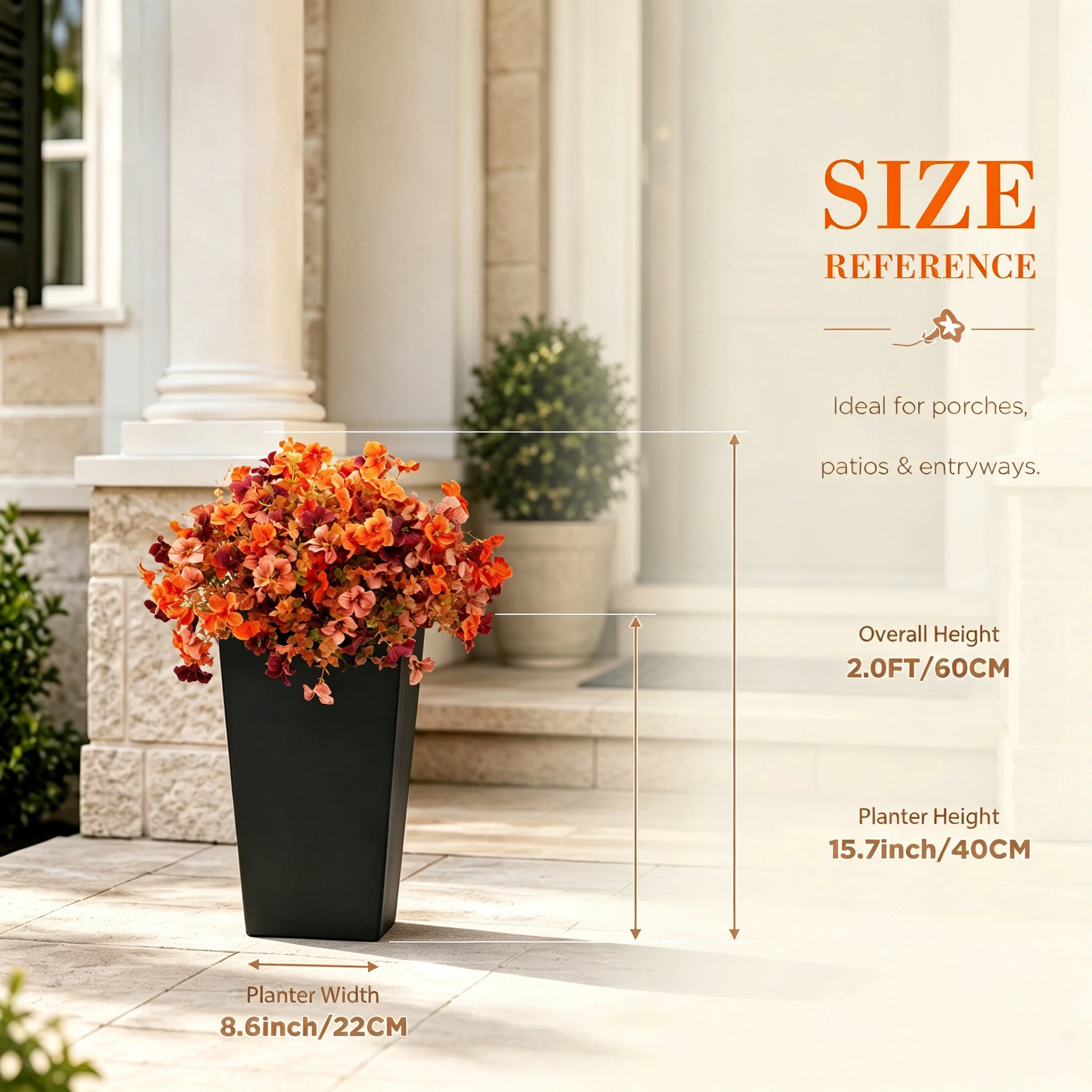 Harvest 24" Artificial Orange Daisy Planters – 2-Piece Fall Porch & Entryway Décor Set