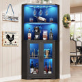 Black Corner Bar Cabinet with LED Lights & Glass Storage