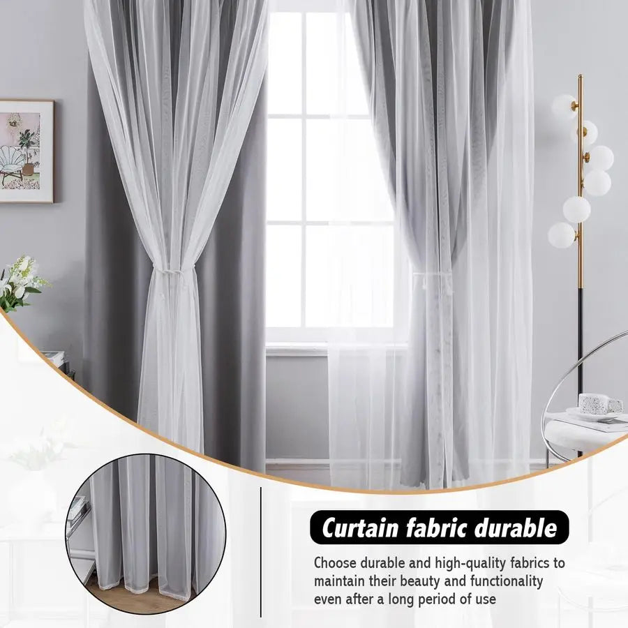 LunaShade Layered Blackout Sheer Curtain Panels – 2 Piece Set