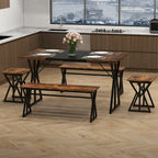 5-Piece Dining Room Set with 2 Benches & 2 Stools, Metal Frame for Small Room
