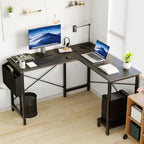 L-Shaped Corner Computer Desk with CPU Shelf & Side Storage