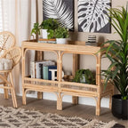 Landers Farmhouse Console Table with Baskets & Storage Shelf