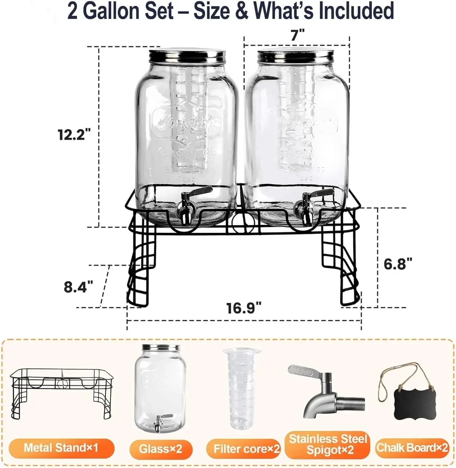 Haven Ridge Entertain 2-Gallon Glass Beverage Dispenser Set – 2 Piece