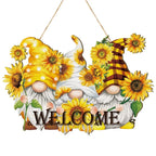 Welcome Wood Door Hanger 12 Inch Large Wooden Flower Sign, Inspirational Wall Porch Art, Summer Fall Front Door Wreath, Indoor