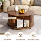 Oakridge Fluted Round Coffee Table with Hidden Storage