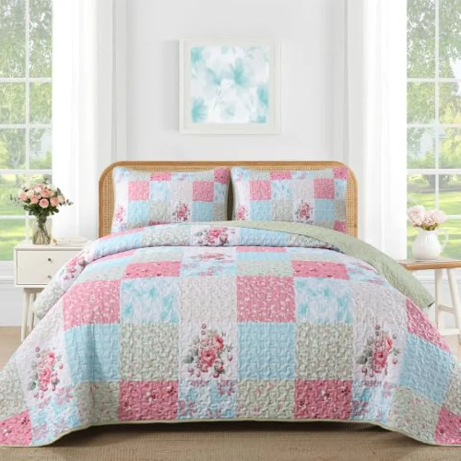 Haven Meadow Boho Floral Quilt Set – 3 Piece
