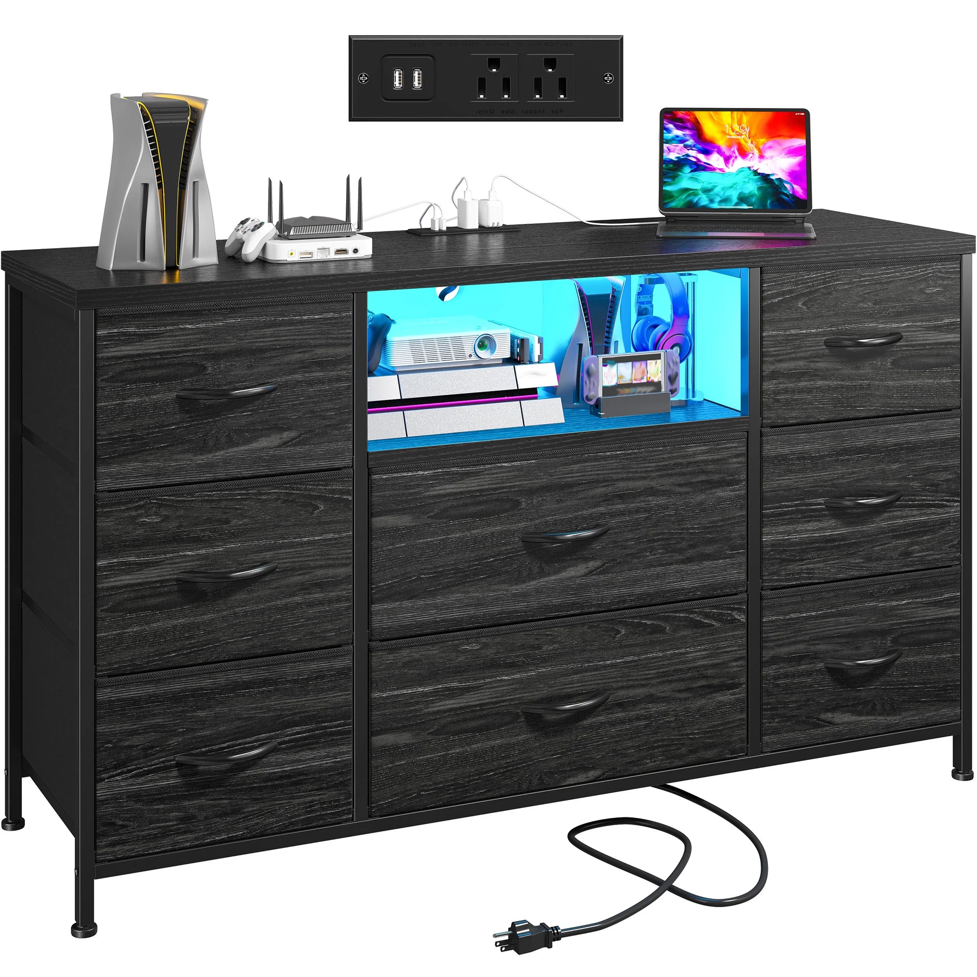 Haven Ridge LED Media Dresser with Charging Station – Fits TVs up to 55 Inches
