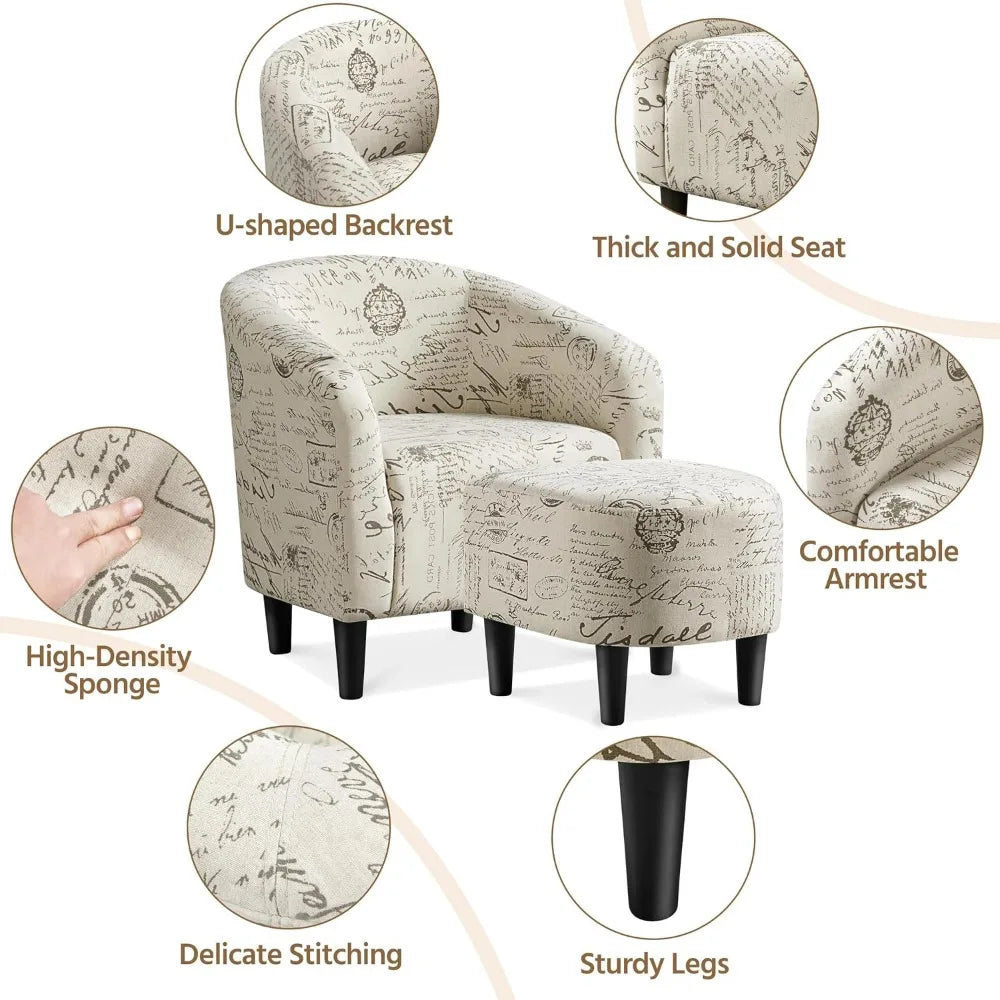 Compact Fabric Accent Chairs with Ottoman for Small Spaces, Perfect for Living Room and Bedroom