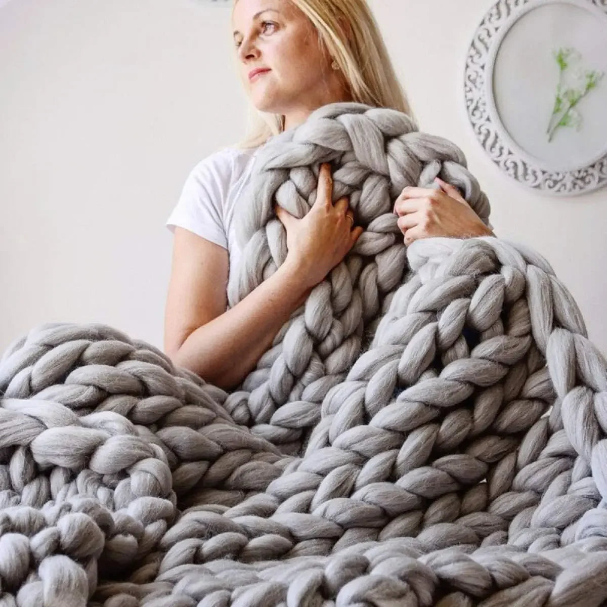 Everwood Chunky Knit Wool Throw Blanket