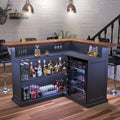 L-Shaped Home Bar Cabinet with Fridge Space, Wine Storage & Solid Wood Countertop