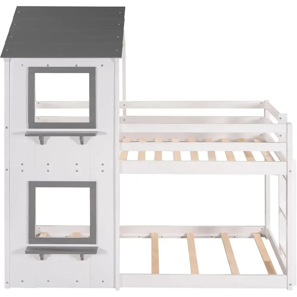White Twin Over Twin Cottage House Bunk Bed