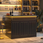 L-Shaped Corner Bar Cabinet with Fridge Space, LED Lights, Wine Storage & Charging Station