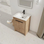 24" Freestanding Bathroom Vanity with White Ceramic Sink & 2 Soft-Close Cabinet Doors