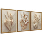 Wildflower Meadow Neutral Floral Canvas Wall Art Set – 3 Piece